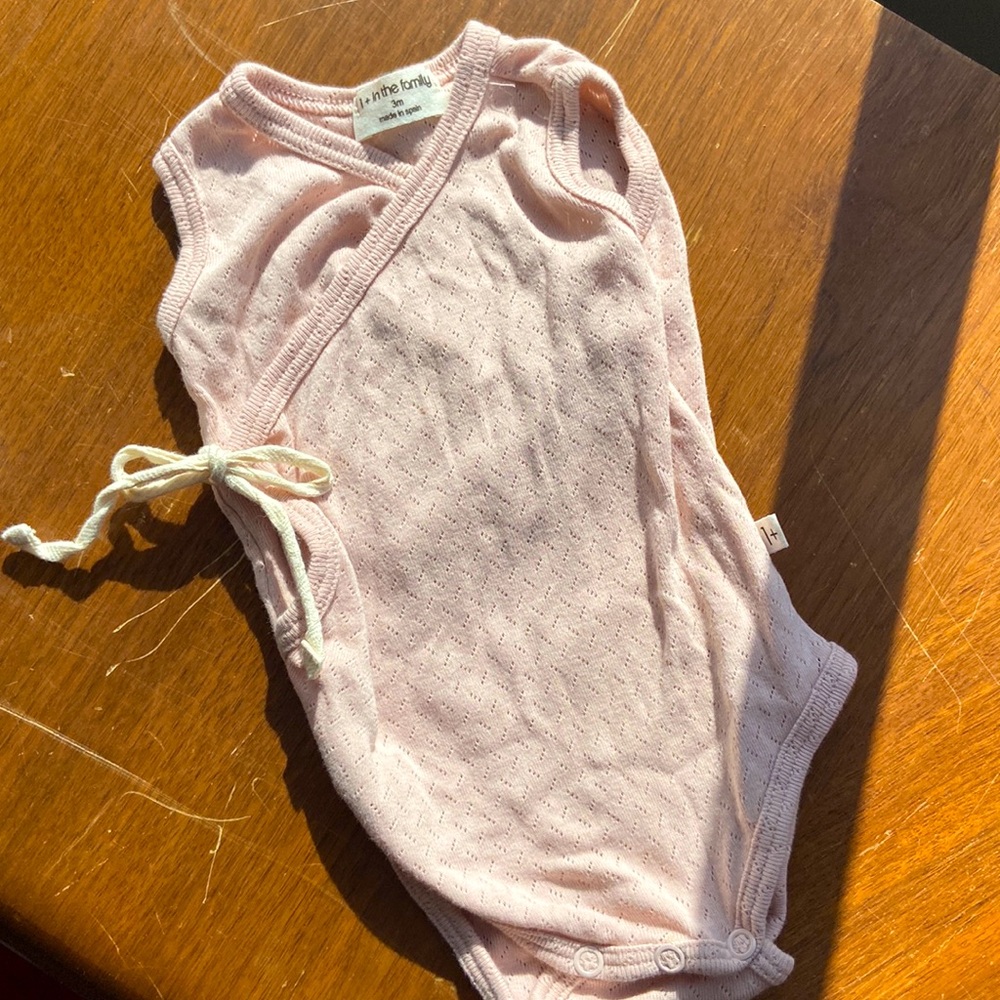 1 + in the family 0-3 month pink Baby Girl Kimono style Romper Made in Spain